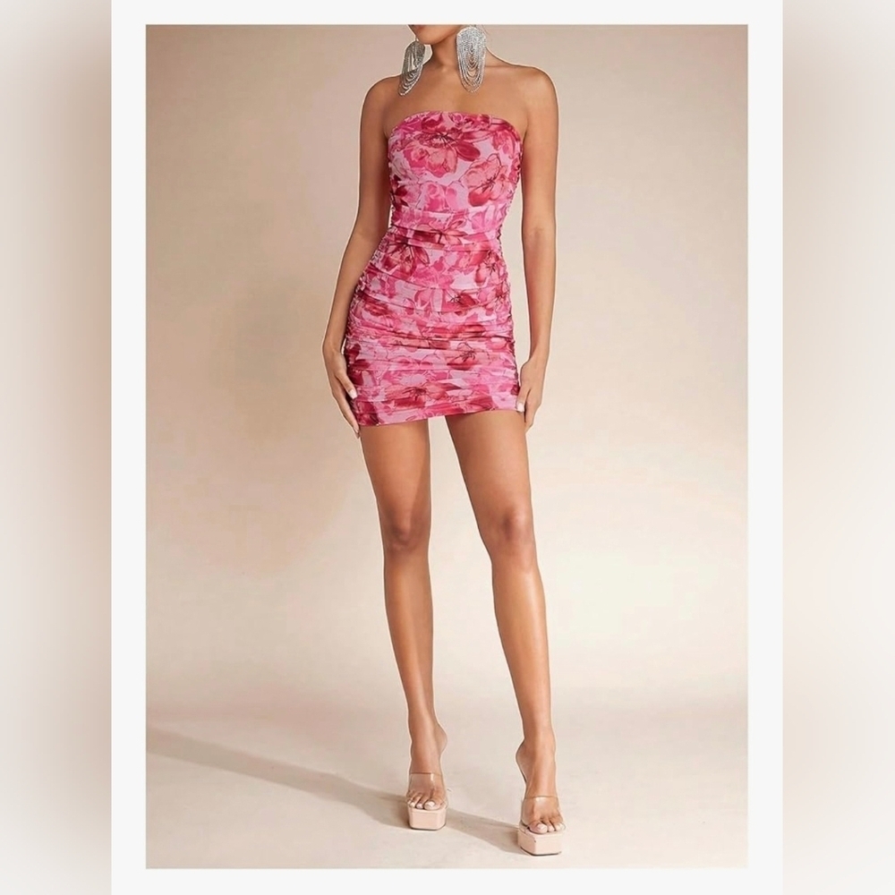 Split Hem Strapless Tube Bodycon Dress #1032 - Picture 6 of 9